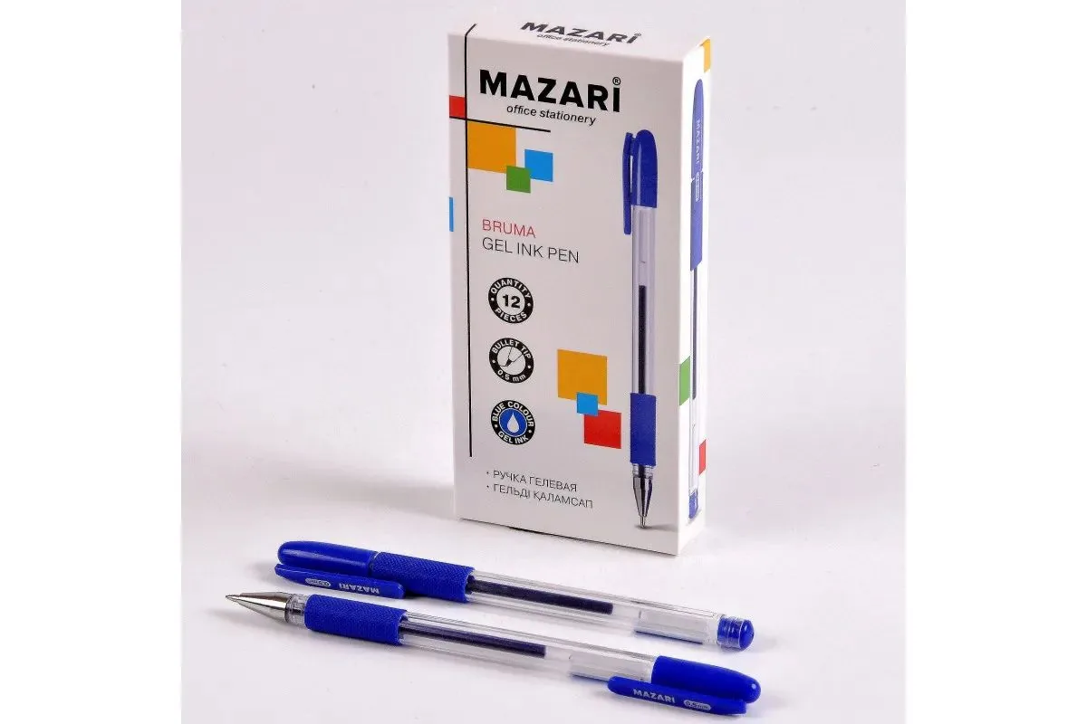 Ручка гелевая Mazari Bruma синяя, 0,5мм, прозр.корпус, грип*