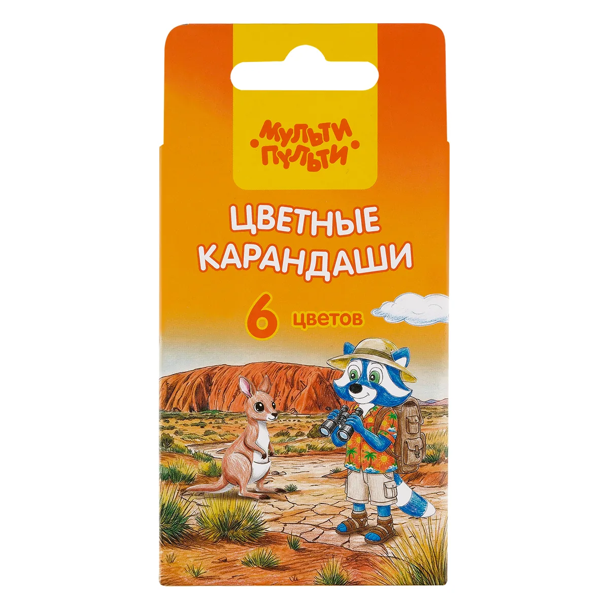 Карандаши цветные Мульти-Пульти "Енот в Австралии", 06цв., утолщ., трехгран., укорочен., заточен., картон