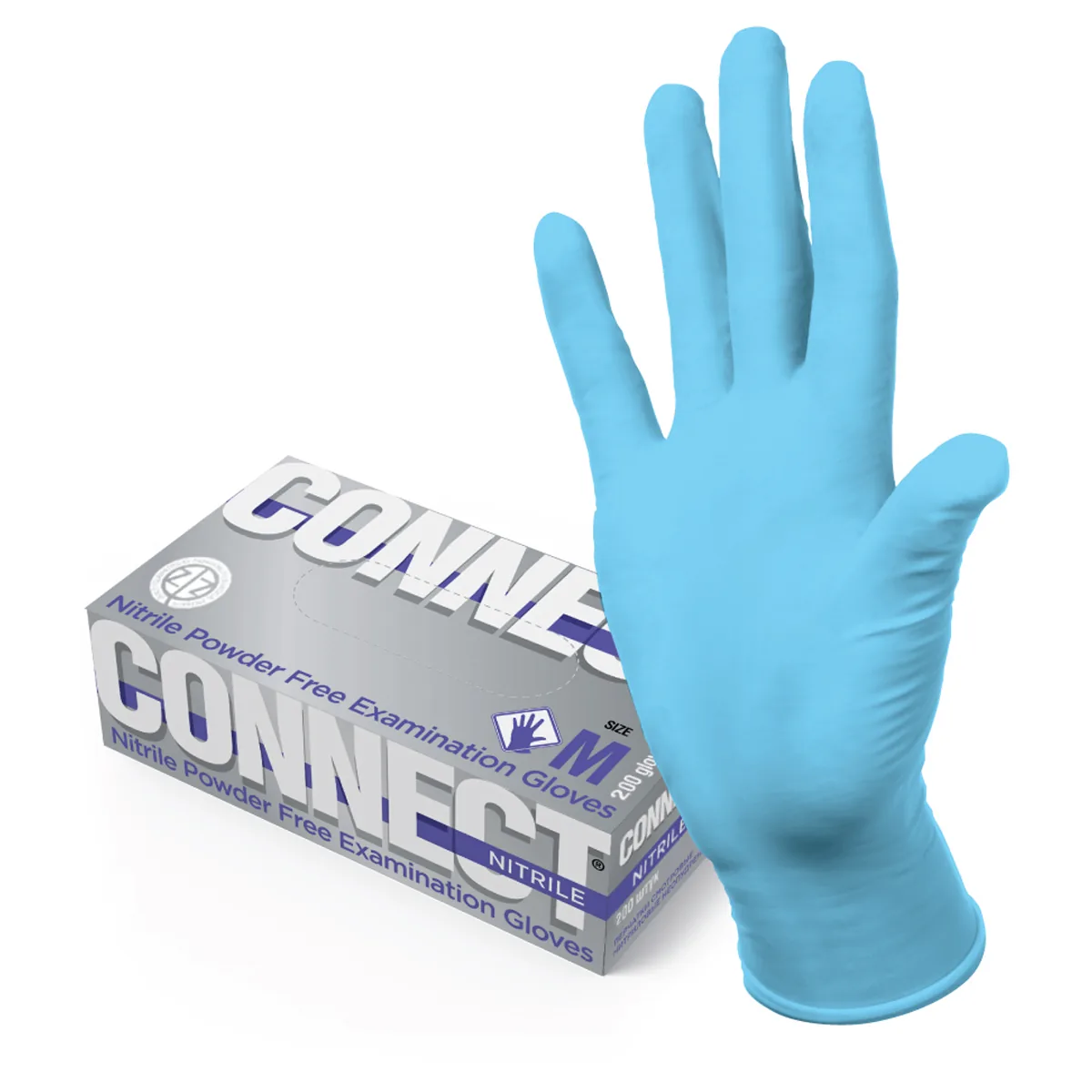 Перчатки нитриловые смотровые CONNECT NITRILE, неопудренные, разм. М, 100пар, голубые, картонная коробка