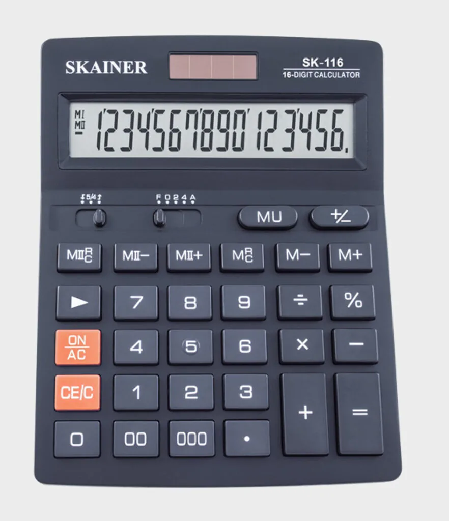 Калькулятор  16 разр. Skainer  настольный, двойное питание, черный SK-116