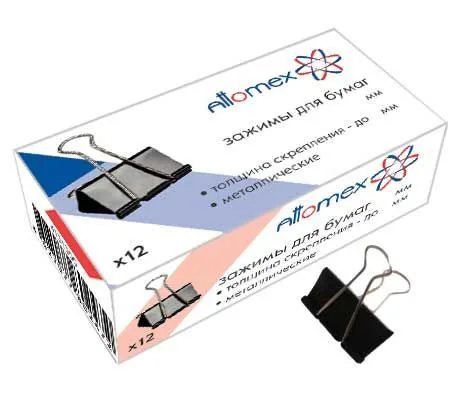 Зажим д\бум. мет. черн. Attomex 19мм., 12шт/уп.