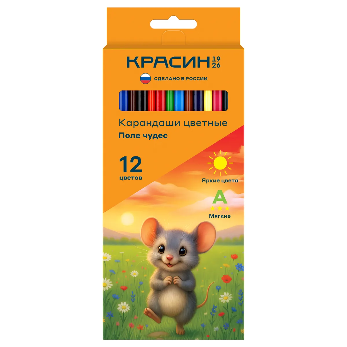 Карандаши цветные Красин "Поле чудес", 12цв., трехгр., заточен., картон, европодвес
