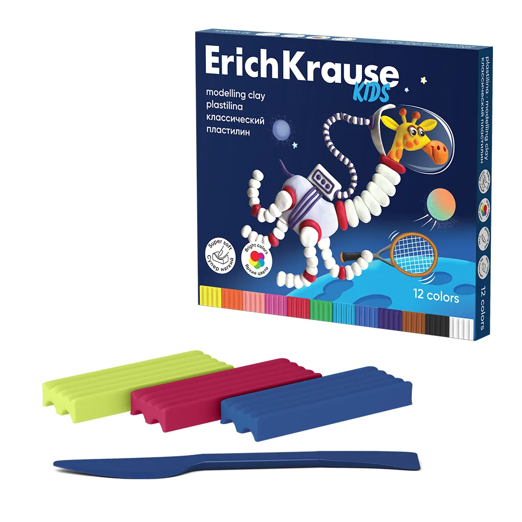 Пластилин 12цв 216гр. Erich Krause Kids Space Animals со стеком