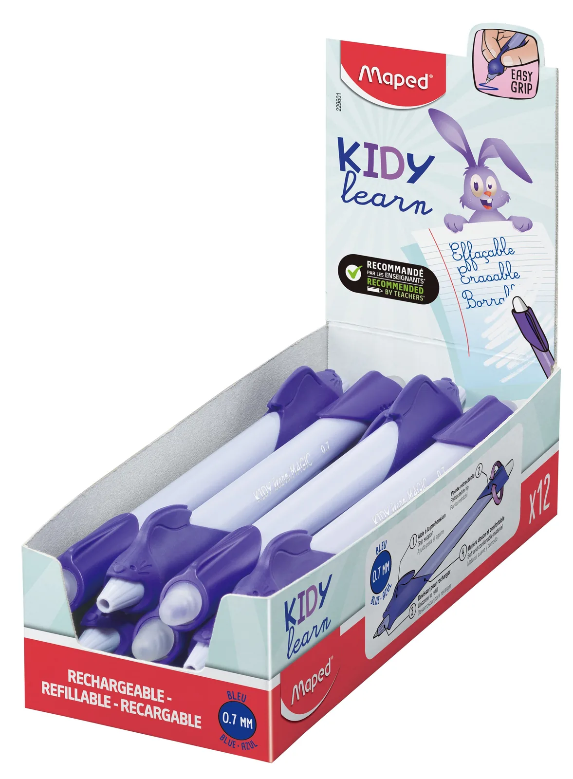 Ручка шариковая стираемая Maped "Kidy Learn Rabbit" синяя, сиреневый корпус, 0,7мм