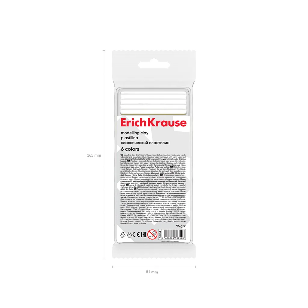 Пластилин  6цв  96гр. Erich Krause light (во флоупаке с европодвесом)