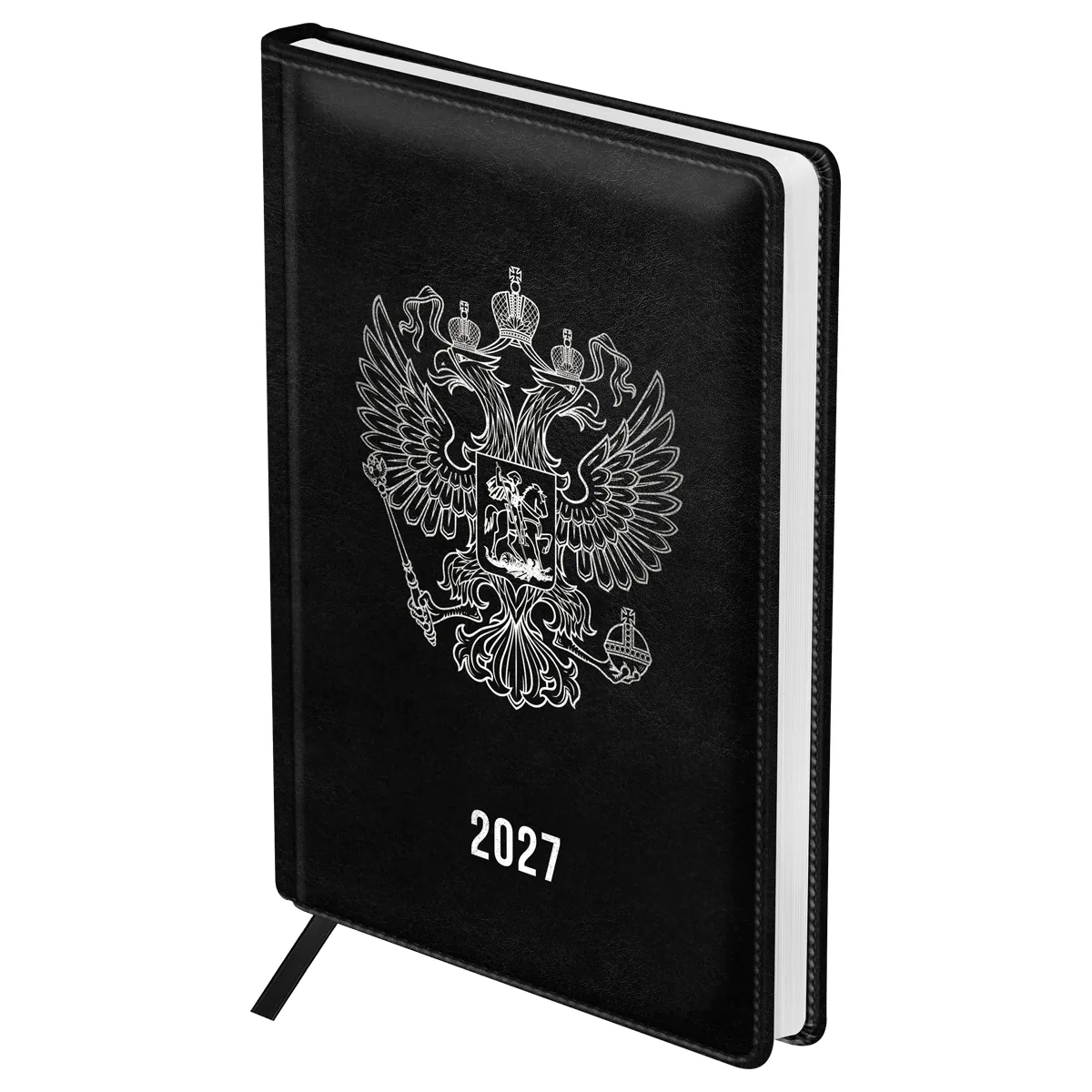 Ежедневник датированный 2027г., А5, 176л., твердый переплет, кожзам, BG "Орел", черный