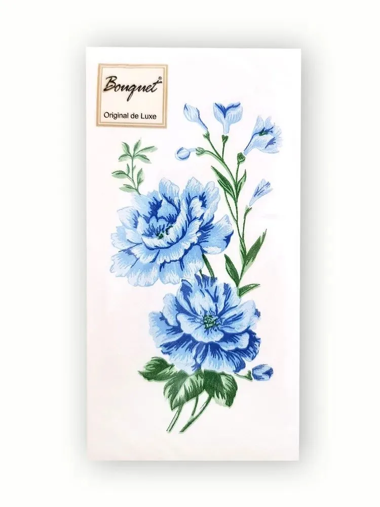 Салфетка Bouquet "Original de Luxe "Голубые цветы" 33*33см,1/8  20шт., 2-х слойная, белые