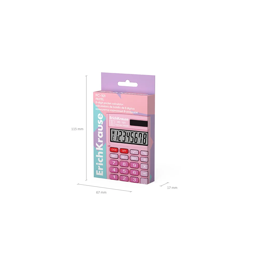 Калькулятор   8 разр. ЕК  карманный, розовый PC-101 Pastel