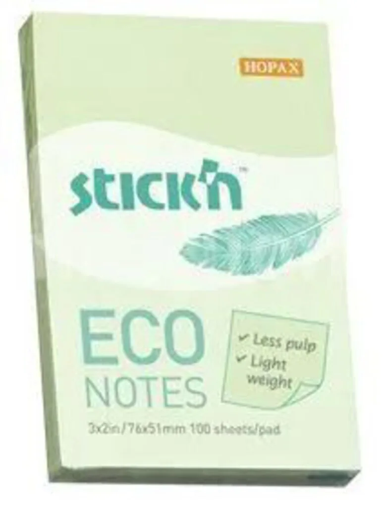 Бумага с липким краем (51*76мм) 100л, зеленый, ПАСТЕЛЬ, ECO