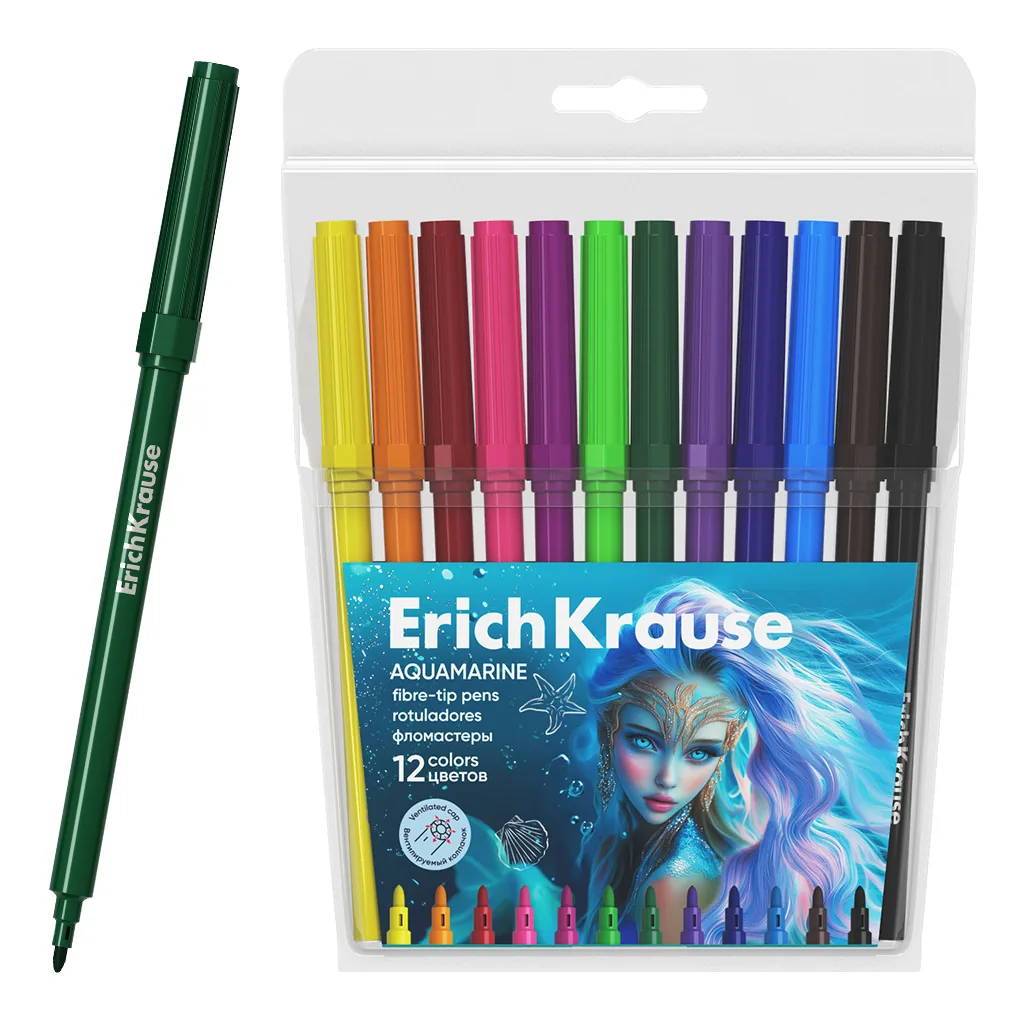 Фломастеры  12цв "Erich Krause. Aquamarine", вент.колпачок, блистер