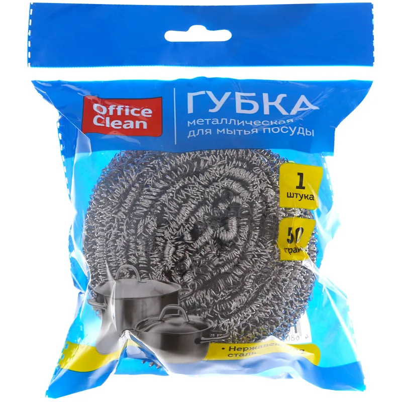 Губка для посуды OfficeClean, большая, металлическая, спиральная, 1шт., 8*7 см (50г)