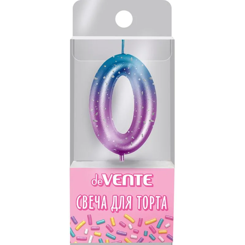 Свеча-цифра "0" Degrade  6 см, метал.цвет+напыление серебрян.точками