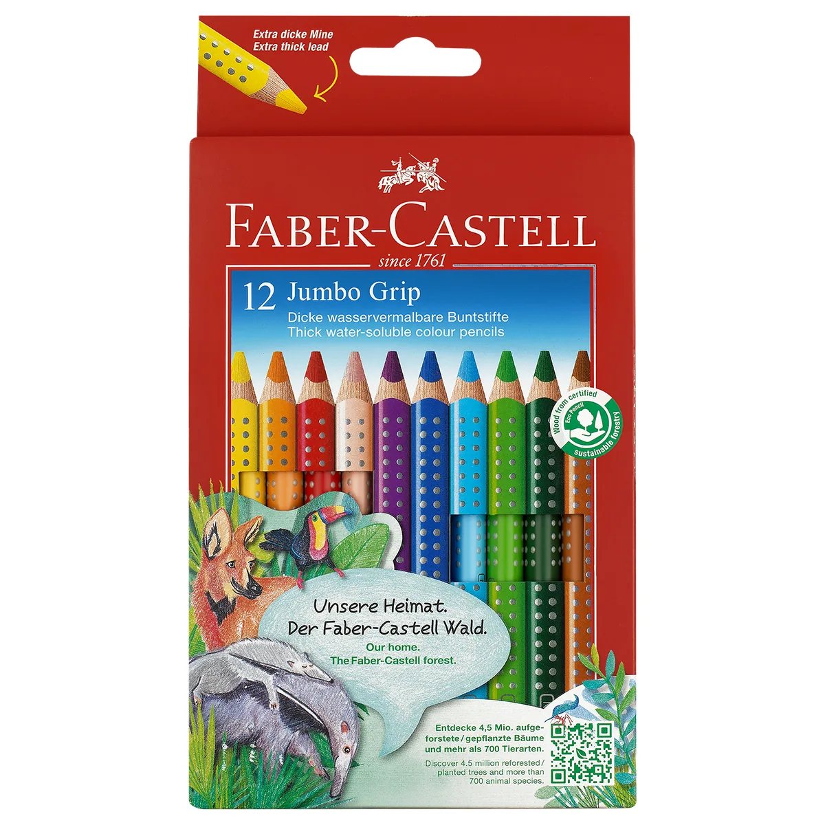 УЦЕНКА - Карандаши цветные Faber-Castell "Jumbo Grip", 12цв., трехгран., утолщен., заточен., картон, европодв (осн 286233)