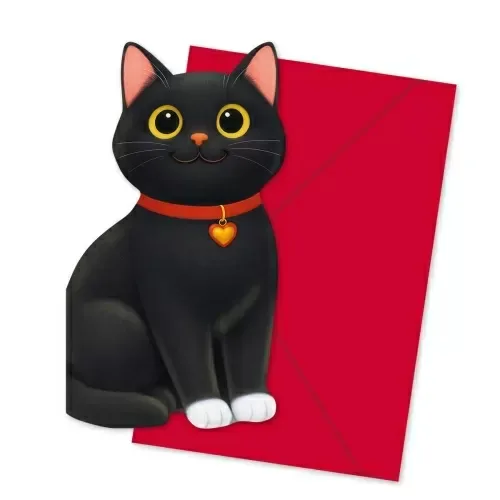 Открытка фигурная б/т "Котик" черный с конвертом