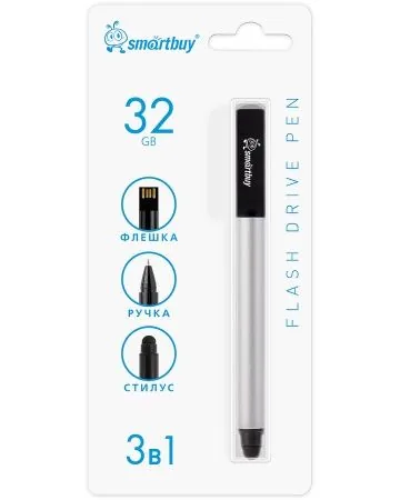 Флеш-драйв  32 GB USB 2.0 Smartbuy Ручка-флэшка-стилус серебристая