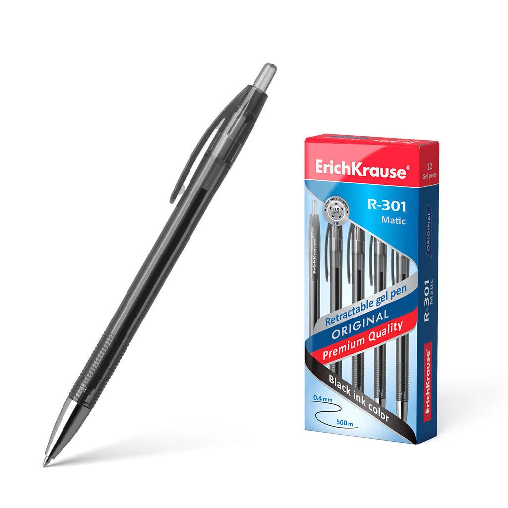 Ручка гелевая EK R-301 ORIGINAL Gel Matic черная, автомат. 0,5мм, пласт.корп.