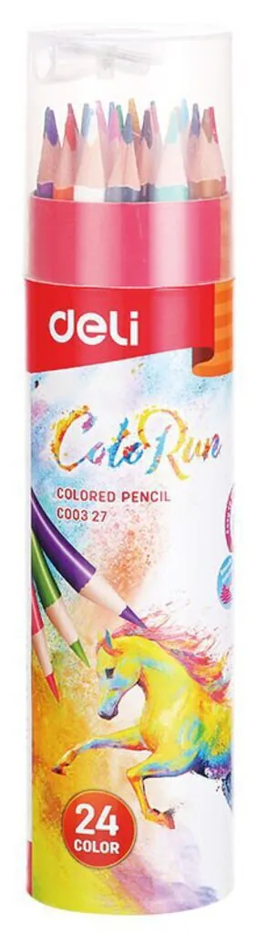 Карандаши цвет. 24цв Deli  ColoRun трехгранные, тубус + точилка