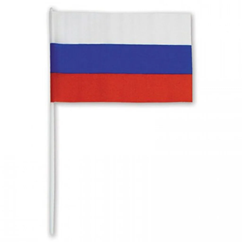 Флаг "РОССИЯ" 15*22см, триколор, с палочкой