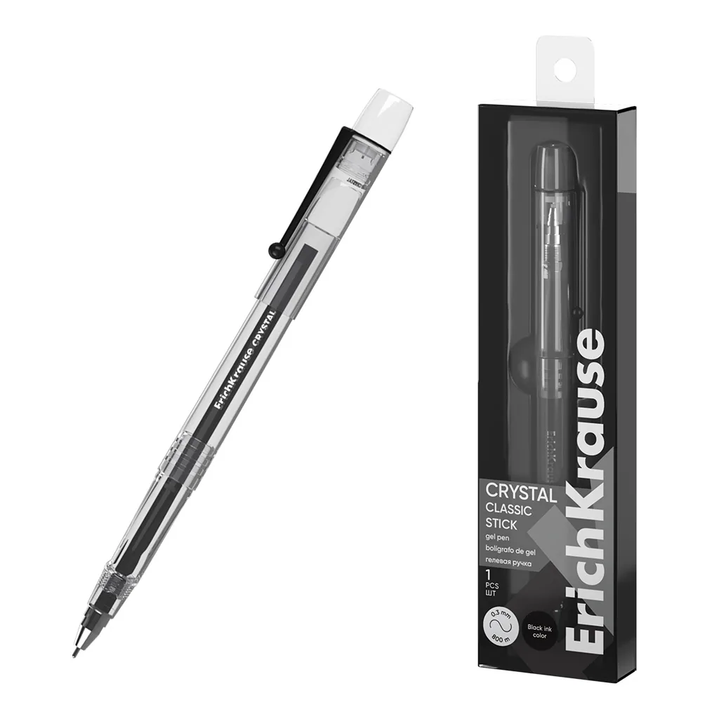 Ручка гелевая EK Crystal Stick Classic черная, 0.5мм