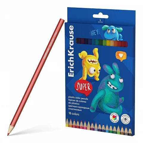Карандаши цвет. 18цв  Erich Krause  Jolly Friends, пласт., шестигранные