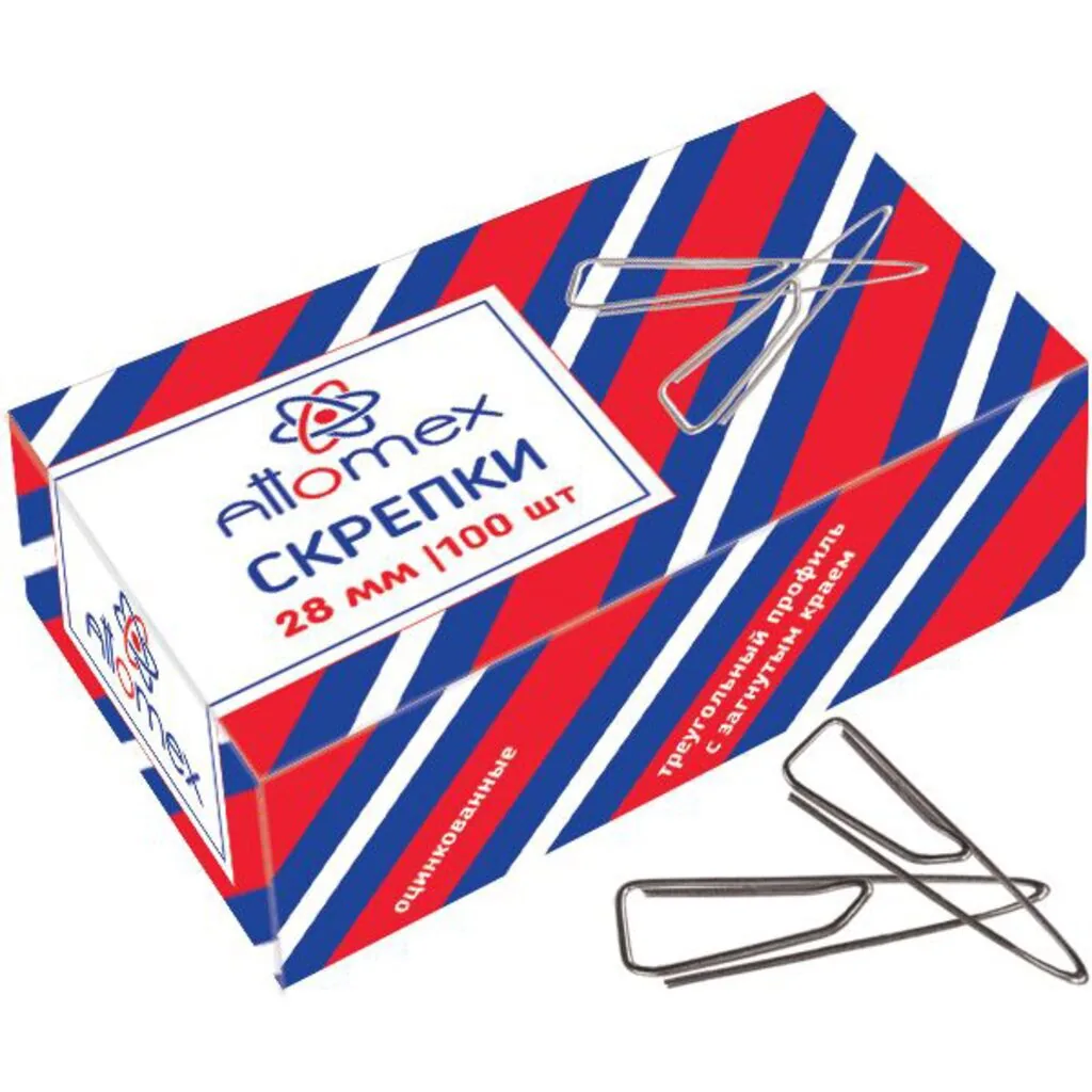 Скрепки 28мм - 100шт. треугольные, оцинкованные, карт.уп.