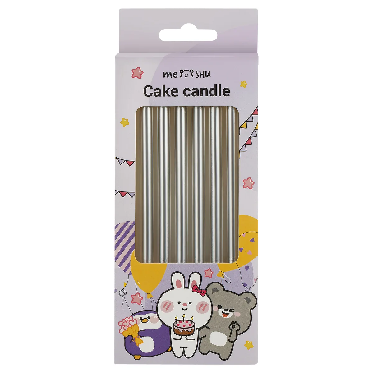 Свечи для торта с держателями MESHU "Straight silver", 11см, 6шт.