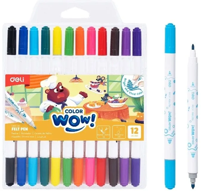 Фломастеры  12цв "Deli. COLORWOW! " двусторонние, смываемые