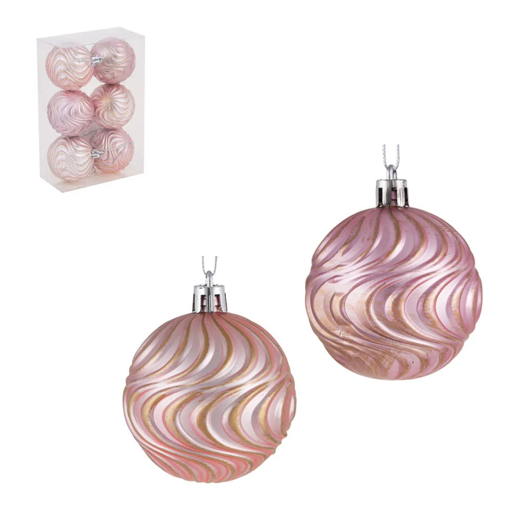 Набор елочных шаров  6 см, 6 шт., розовый, пластик