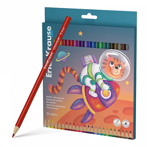 Карандаши цвет. 24цв  Erich Krause Kids Space Animals, пласт., трехгранные