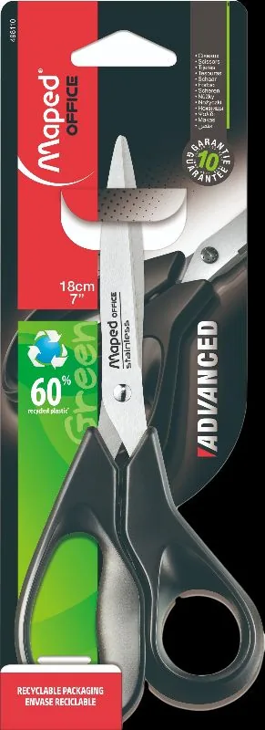 Ножницы MAPED "ADVANCED GREEN" 18 cм, асимметричные, регулир. заклепка, эргоном. ручки