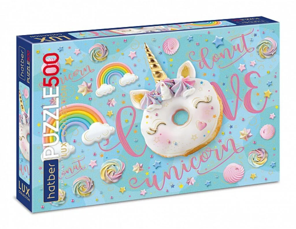 Пазлы  500 элементов  480*330мм. "LUX. Sweet unicorn" мат.лам., 3Dфольга, Premium
