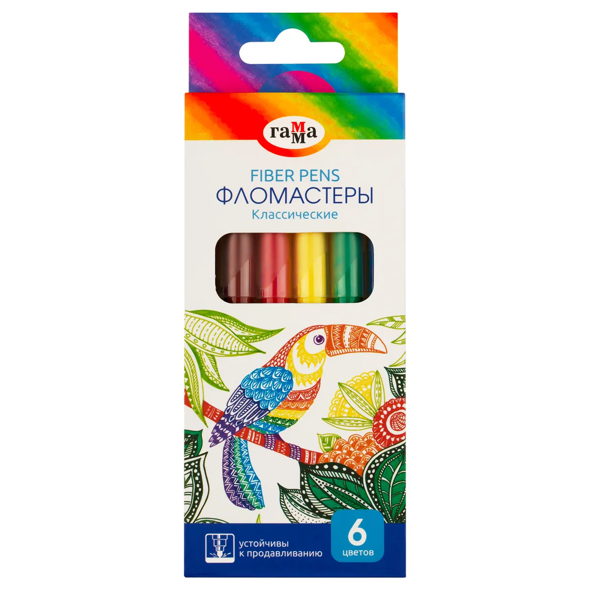 Фломастеры Гамма "Классические", 6цв., смываемые, картон. упак., европодвес