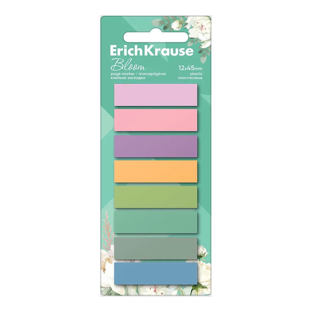 Закладки с липким краем (12*45мм)  8цв 160л, Pastel Bloom пластик
