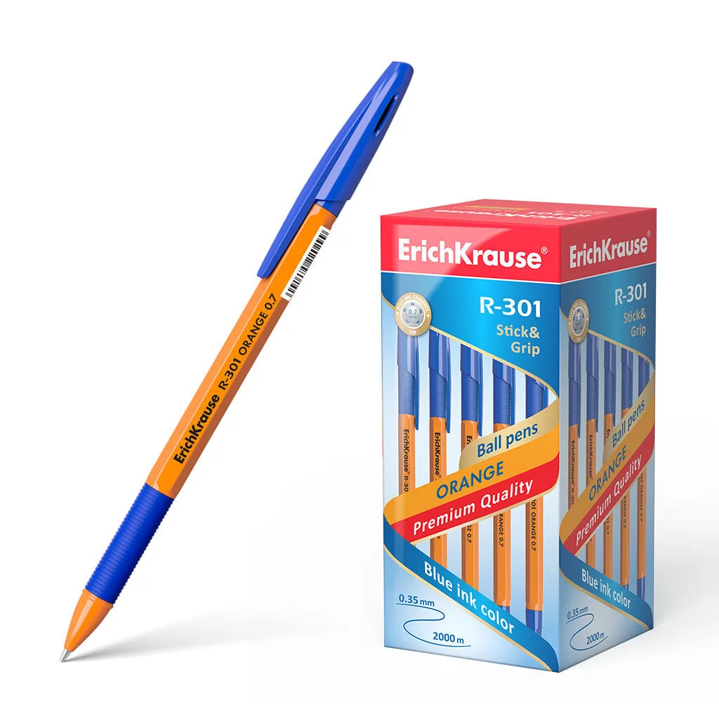 Ручка шар. ЕК R-301 Stick&Grip Orange синяя, 0,7мм