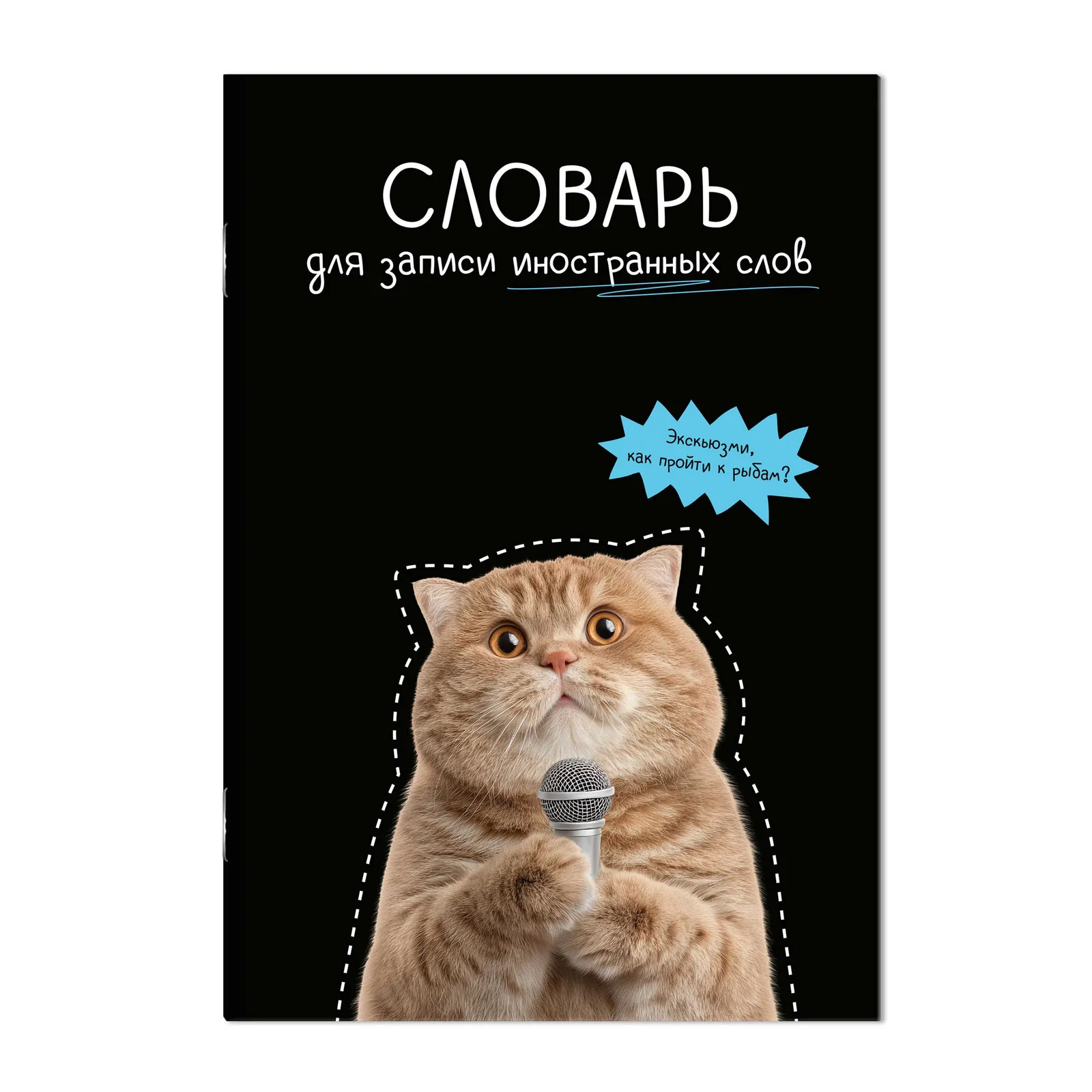 Тетрадь д/записи иностр. слов А5  24л, скоба "Кот с микрофоном" глянц.лам.