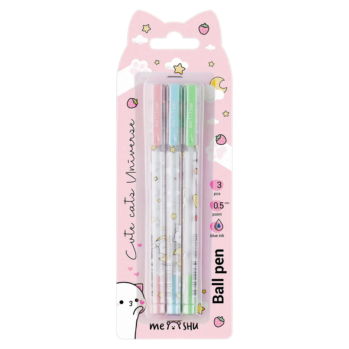 Ручка шариковая MESHU "Cute kittens" 3шт., синие, 0,5мм, блистер