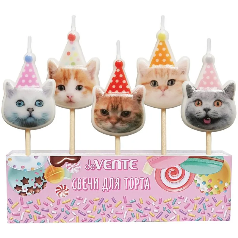 Свечи для торта Котята, 5шт, 2,7x3,8*0,8 см, фигурные