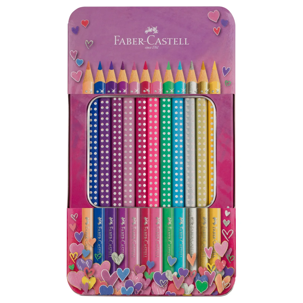 Карандаши цветные Faber-Castel "Sparkle", 12 цв., трехгран., метал. короб