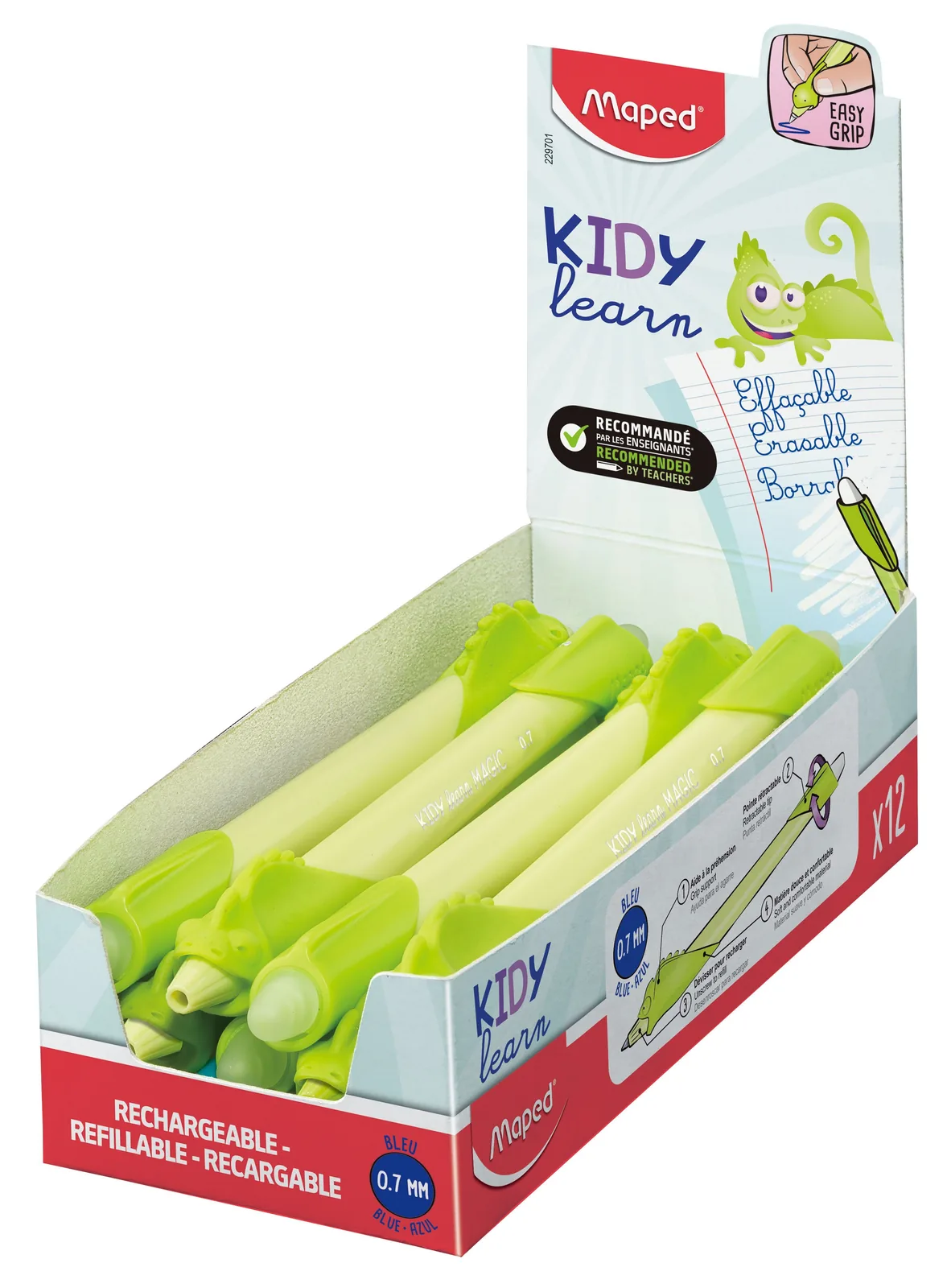 Ручка шариковая стираемая Maped "Kidy Learn Chameleon" синяя, салатовый корпус, 0,7мм
