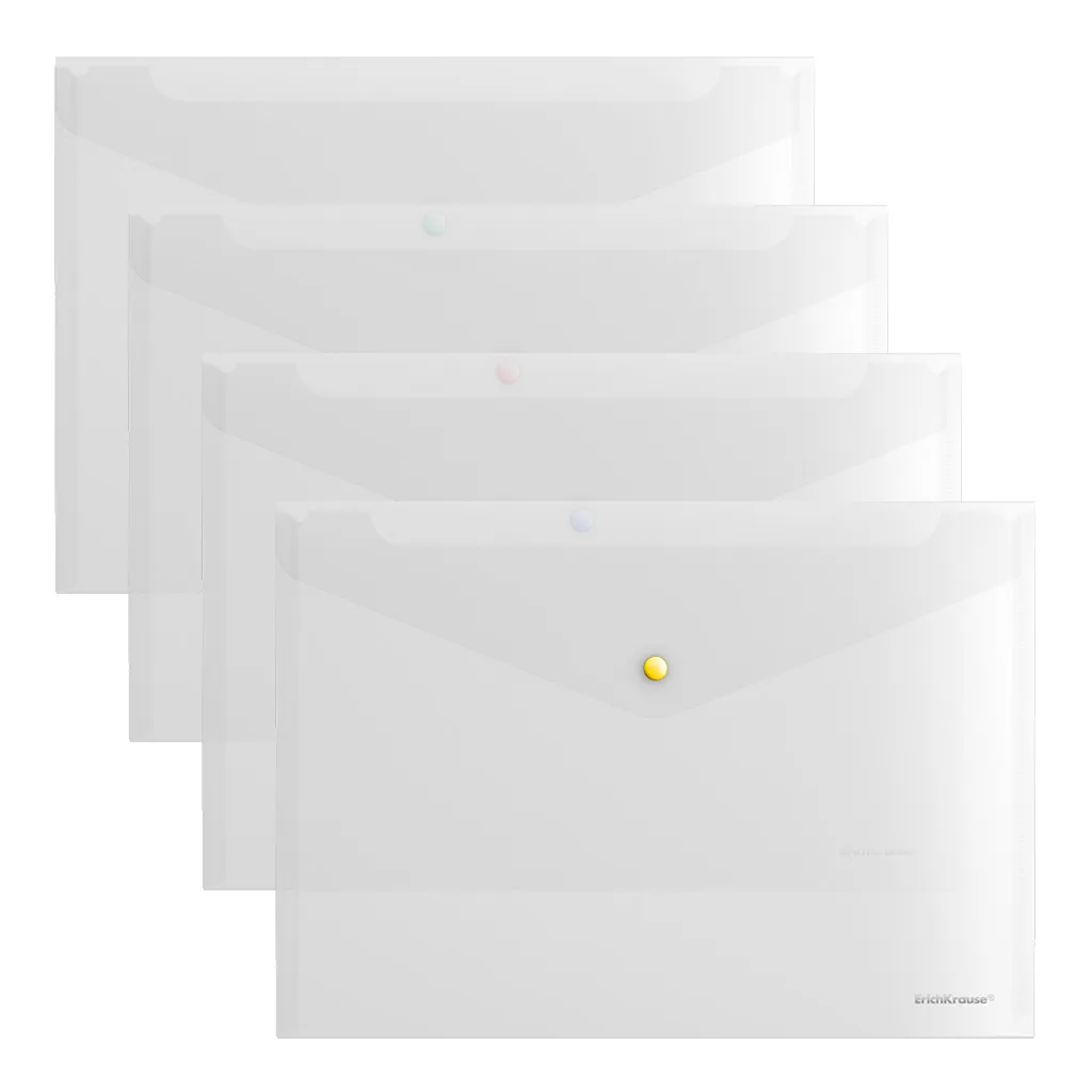 Конверт на кнопке А4  Glossy Clear 0,16мм прозрачн., с цветной кнопкой