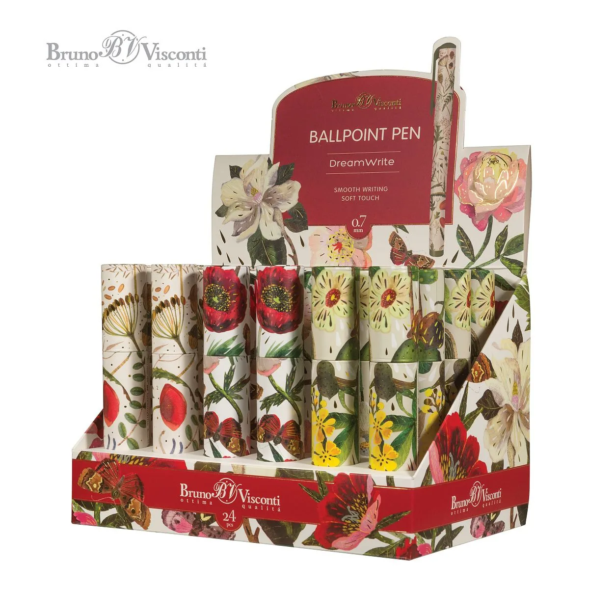 Ручка шар. BV "DreamWrite. Flora.Bloom flowers" синяя,  0,7мм, 3 вида