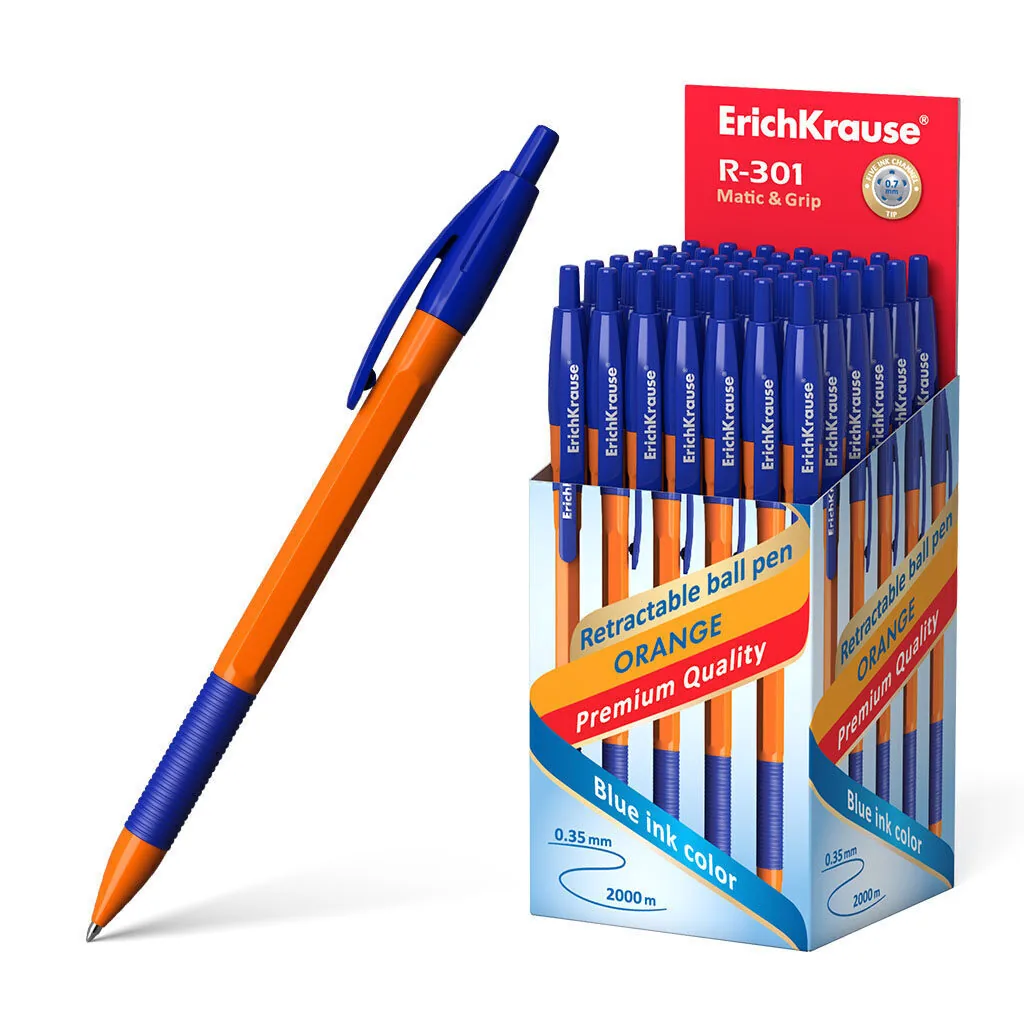 Ручка шар. ЕК R-301 ORANGE Matic Grip синяя, 0,7мм, пласт.корп.