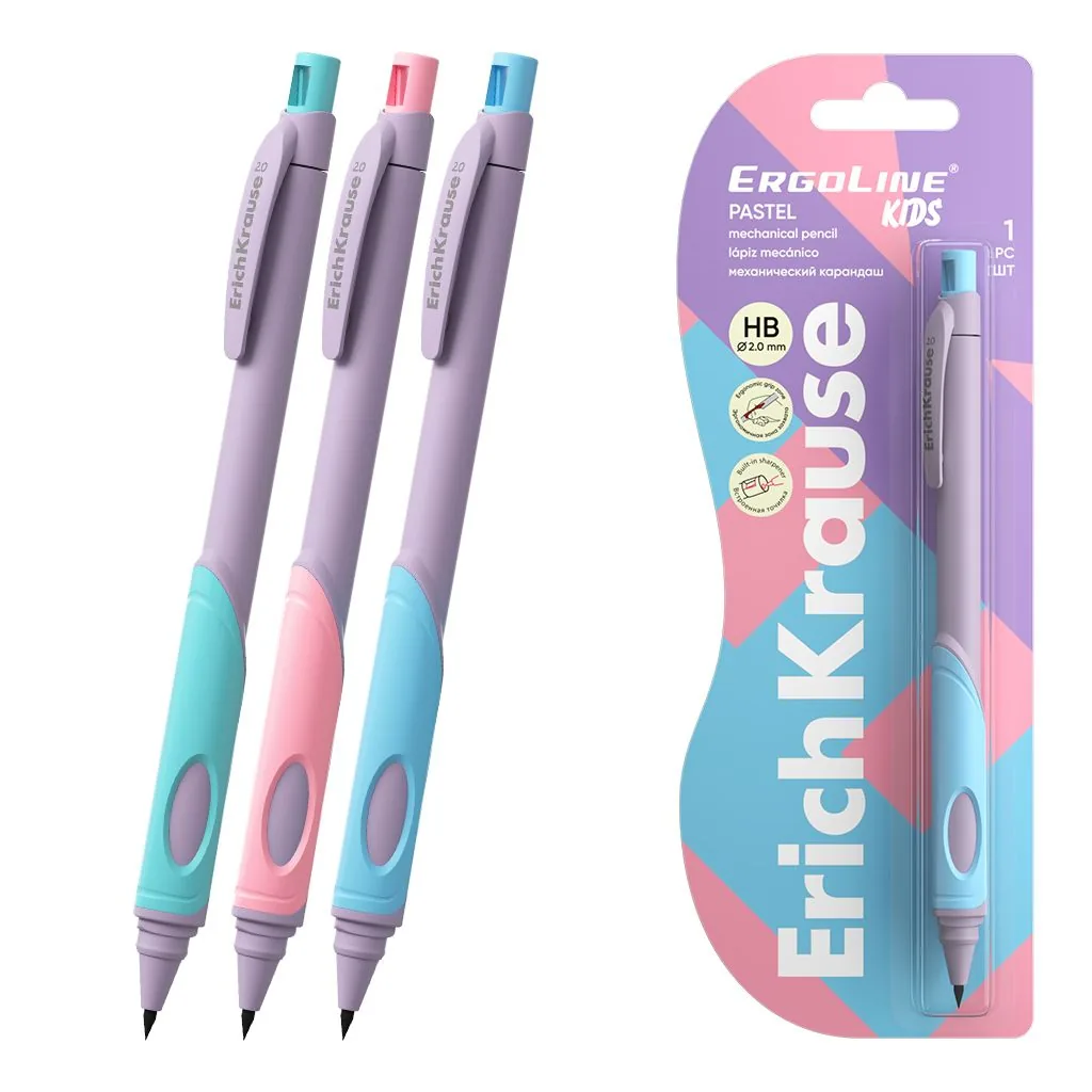 Карандаш механический 2,0мм  ErgoLine® Kids Pastel с точилкой, НВ (в блистере 1 шт.)