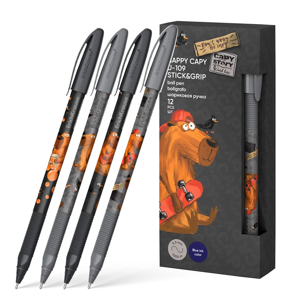 Ручка шар. EK U-109 Stick&Grip Happy Capy Ultra Glide Technology 1мм, синяя