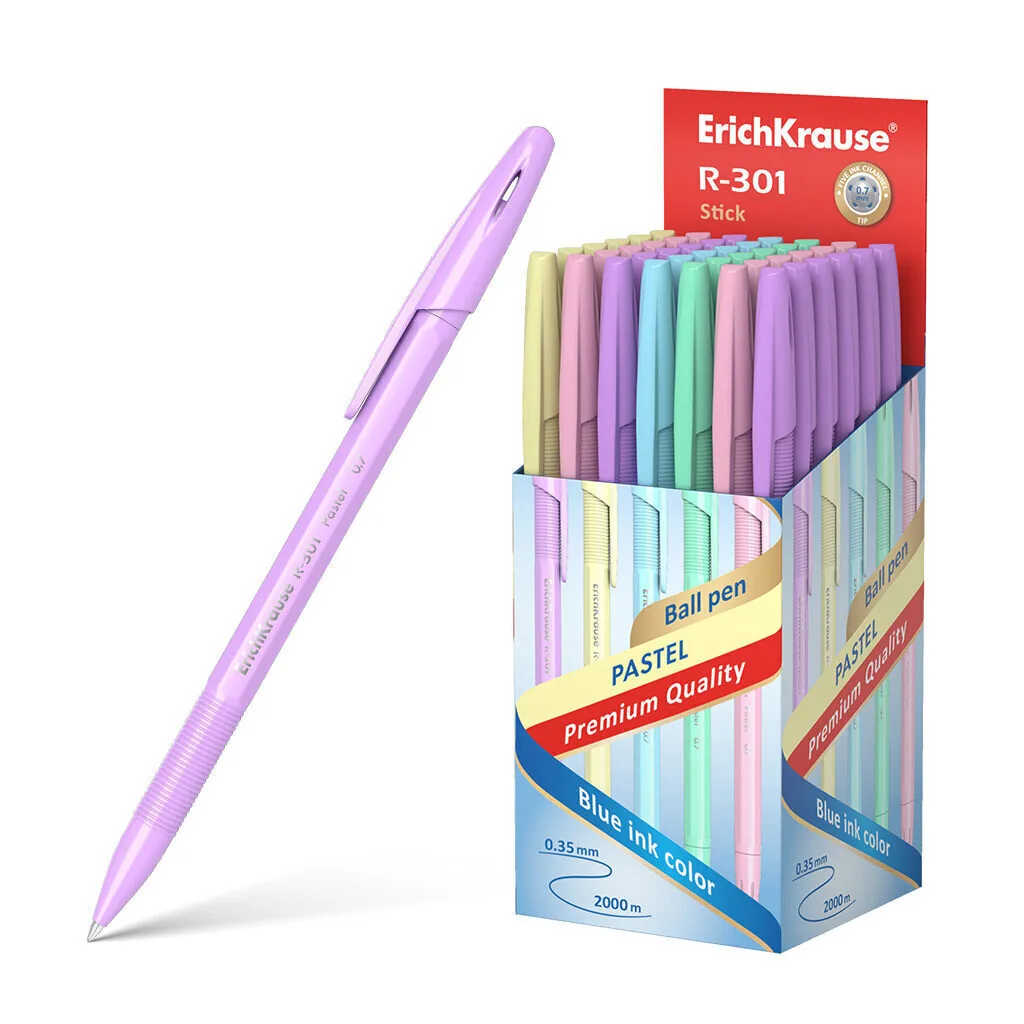 Ручка шар. ЕК R-301 Stick Pastel синяя, 0,7мм, пласт.корп.ассорти