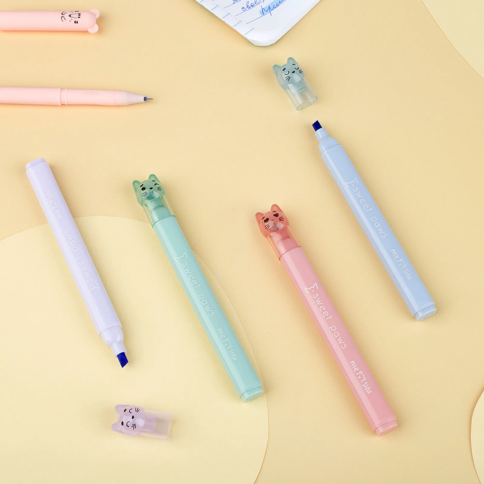 Набор текстовыделителей MESHU "Paw pastel", 04цв., пастельные цвета, 1-4мм, блистер с европодвесом