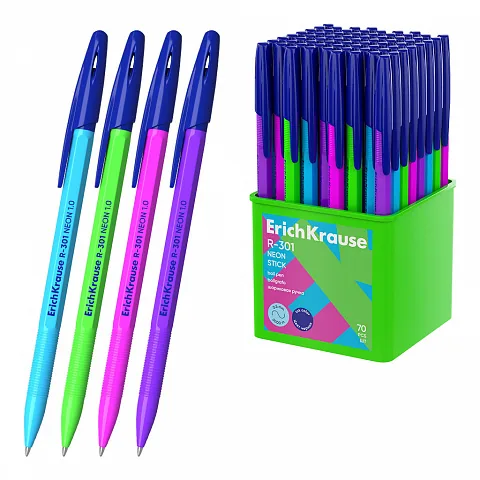 Ручка шар. EK R-301 Stick Neon 1,0мм, синяя, в пласт.стакане