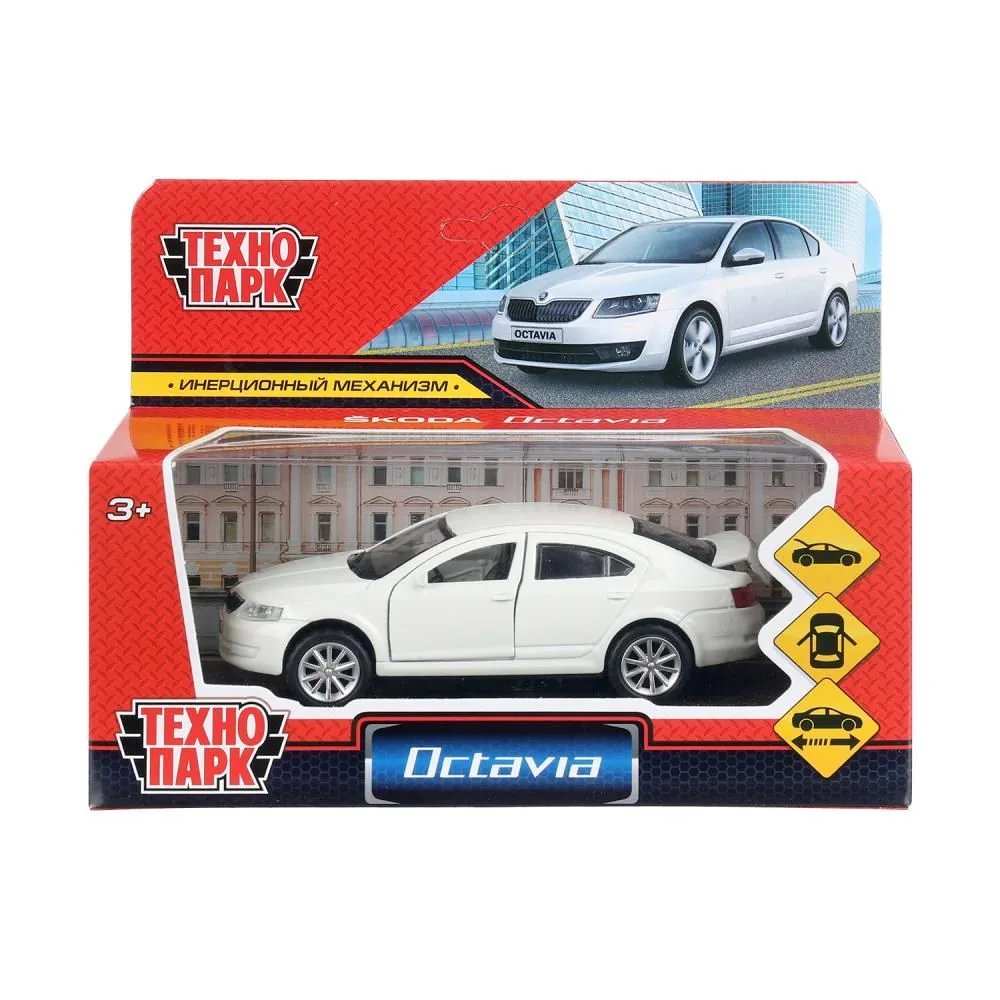 Машинка метал. 12 см "SKODA OCTAVIA" двери, багаж, инерц. белый
