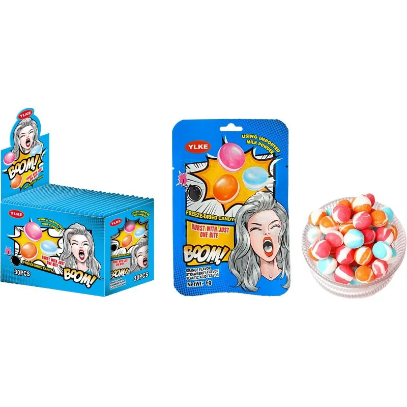 Конфеты шипучая карамель Freeze Dried Milk Candy  ,/уп.30 шт./, апельсин, йогурт, клубника