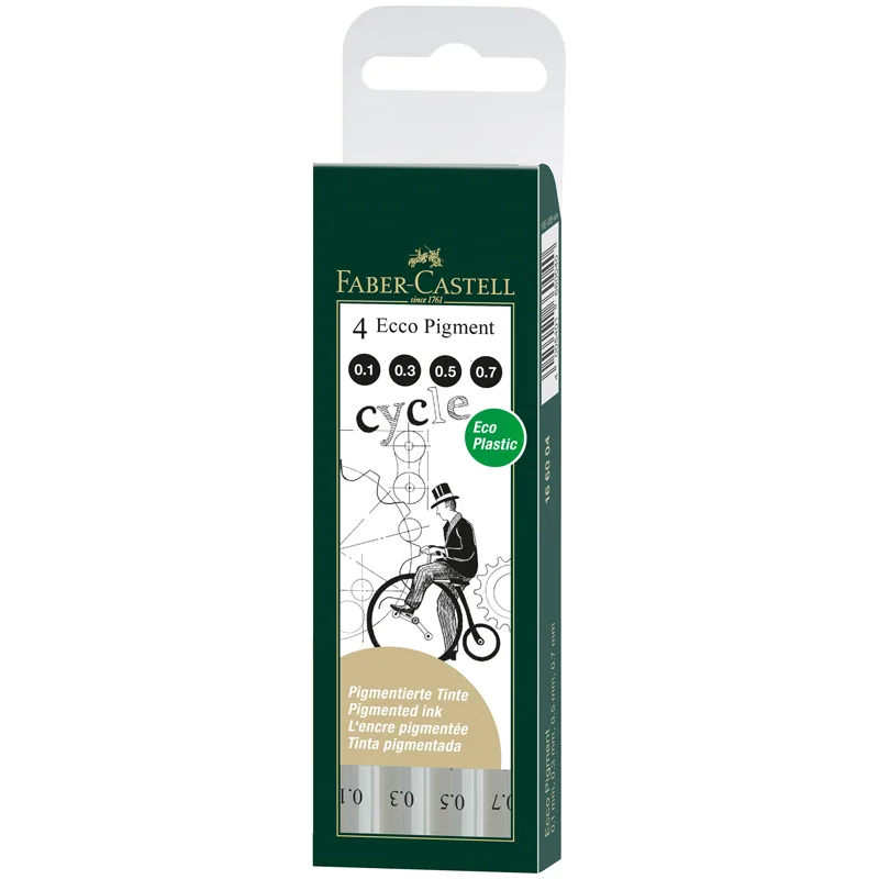 Набор капиллярных ручек Faber-Castell "Ecco Pigment" 4шт., черные, 0,1/0,3/0,5/0,7мм, европодвес